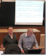 Svetlin Nakov and Mihail Stoynov teaching software technologies