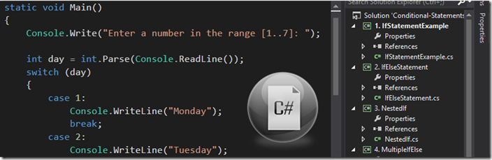 A piece of C# source code in Visual Studio