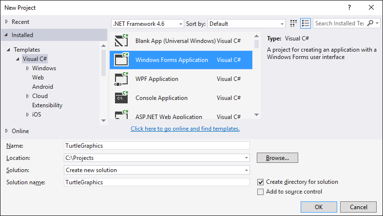 Create Windows Forms App in Visual Studio